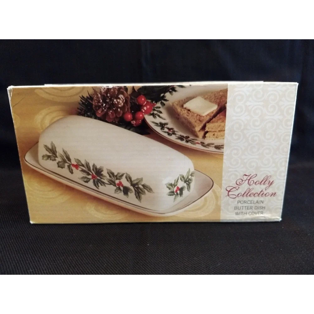Formalities Covered Butter Dish Holly Collection Baum Bros Porcelain Holiday NEW
